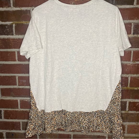 Umgee Plus Oatmeal Shirt With Animal Print Trim Size 1XL - Picture 4 of 8